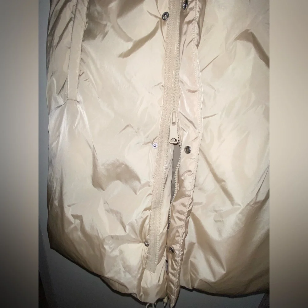 MANGO MNG Hooded Long Puffer Vest women’s Small S champagne double front zipper - Picture 6 of 16